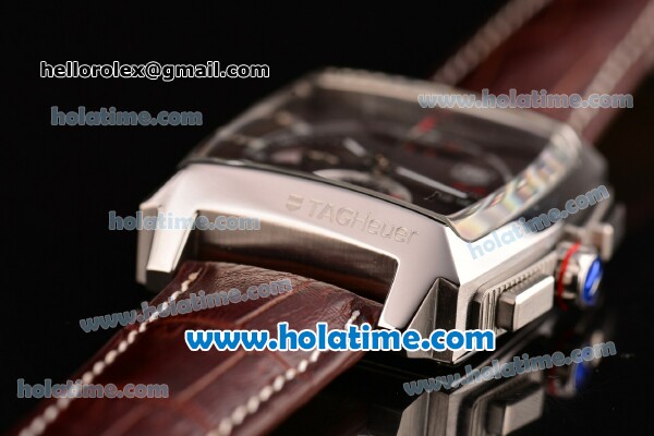 Tag Heuer Monaco Chronograph Quartz Steel Case with Brown Dial and Brown Leather Strap - Click Image to Close